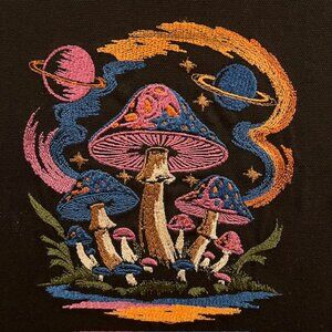 Homemade Mushroom In Space Multicolored Framed Embroidery Art